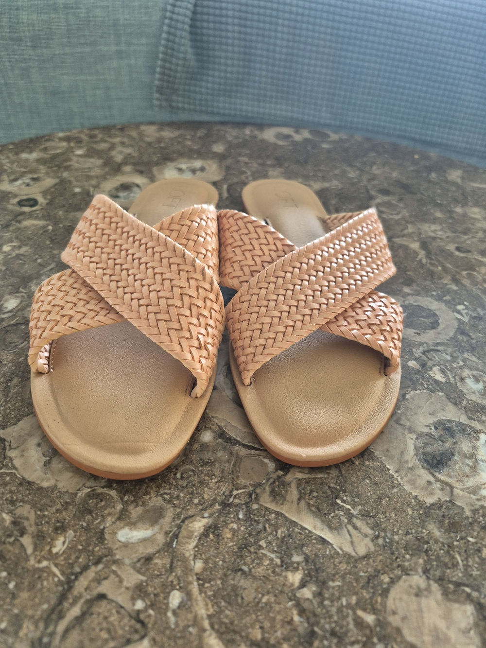 LOFT Blush Pink/ Blush Woven Crossover Slide Sandals EUC SZ 8